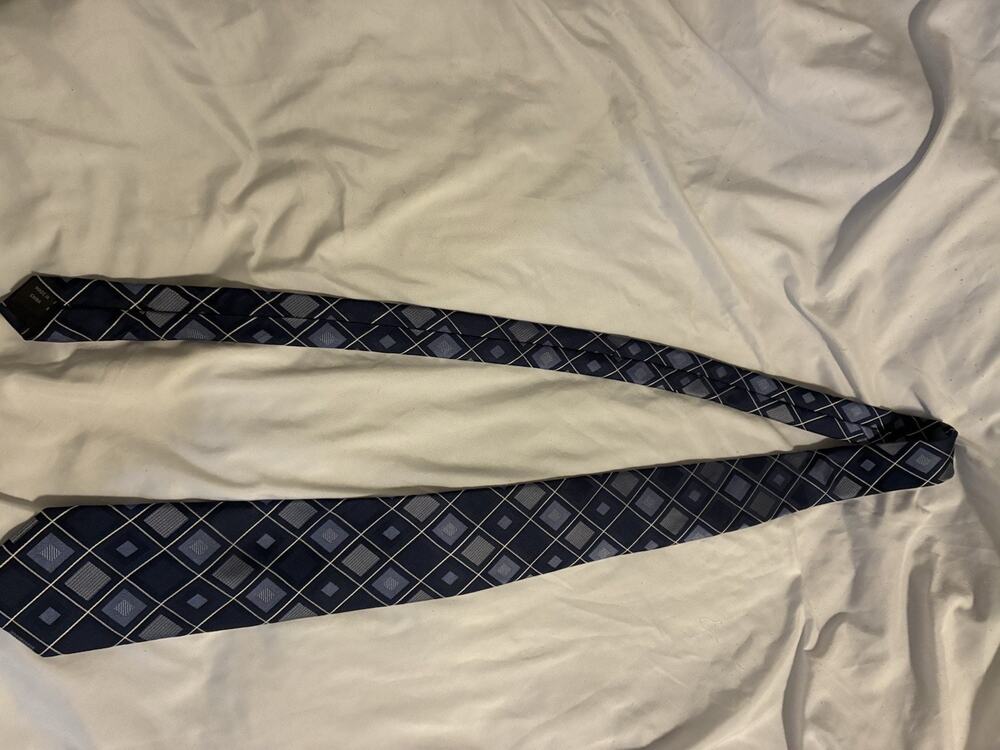 Michael Kors Silk Tie Blue Diamonds Geometrical Square Grid